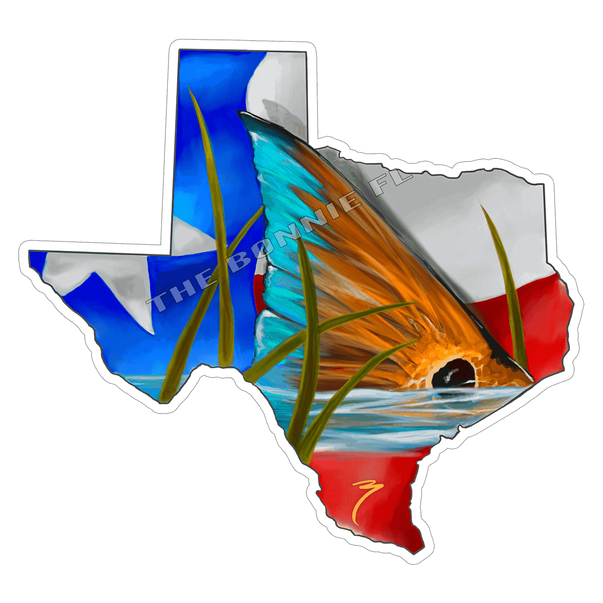 Dark Colors Texas with Redfish Tail Vinyl Decal Sticker in