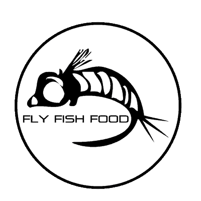 Fly Fish Food Round Logo Sticker Black and White
