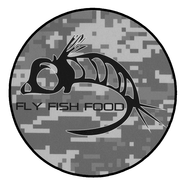 Fly Fish Food Round Logo Sticker DigiCamo