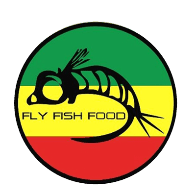Fly Fish Food Round Logo Sticker Rasta