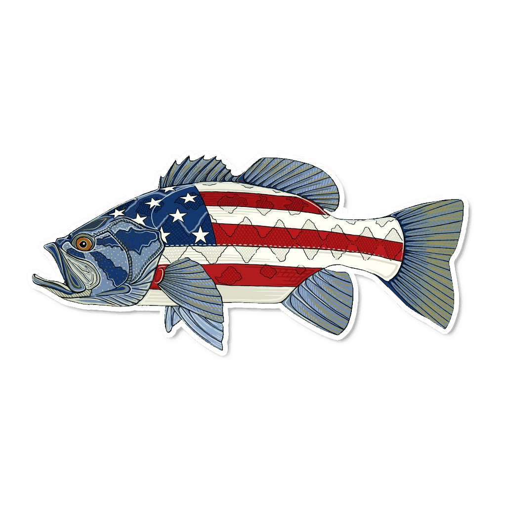 USA Bass Fish Sticker America Flag Fishing Decal 6/"