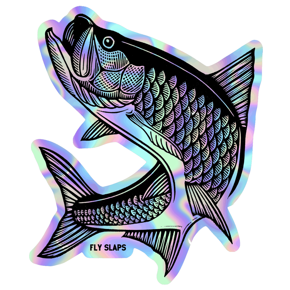 Fly Slaps Wandering Blue Lines Holographic Tarpon Sticker (Large