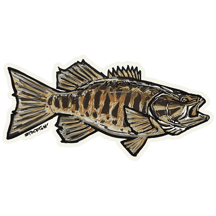 7.5" THE RIVER SMALLMOUTH BASS DECAL CLEAR VINYL UV COATED INKS 