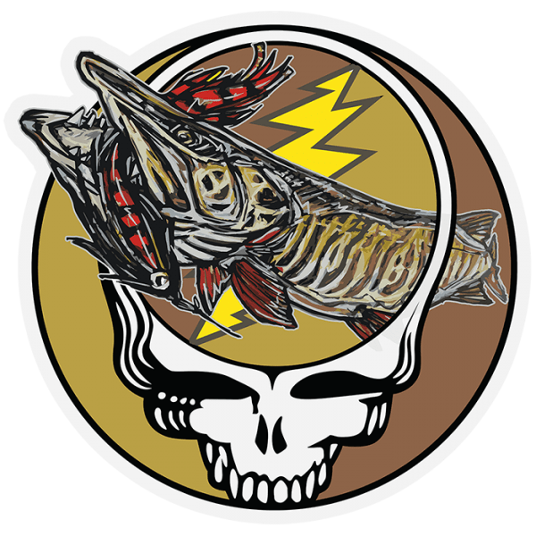 Fly Fishing Decal Sticker 3.5" - Dry Adams Trout Mountains - UV & Water Resistant (White, Glossy)