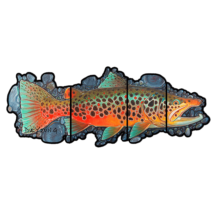 Derek DeYoung 4 Panel Brown Trout October Decal - Fly Slaps Fly Fishing  Stickers and Decals