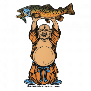 Josh May Laughing Buddha Brown Trout Fly Fishing Sticker