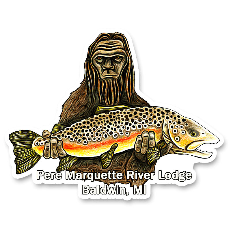 Pere Marquette River Lodge Bigfoot Brown Trout Sticker (20) - Fly Slaps Fly Fishing  Stickers and Decals