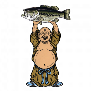 Josh May Laughing Buddha Large Mouth Bass Fly Fishing Sticker