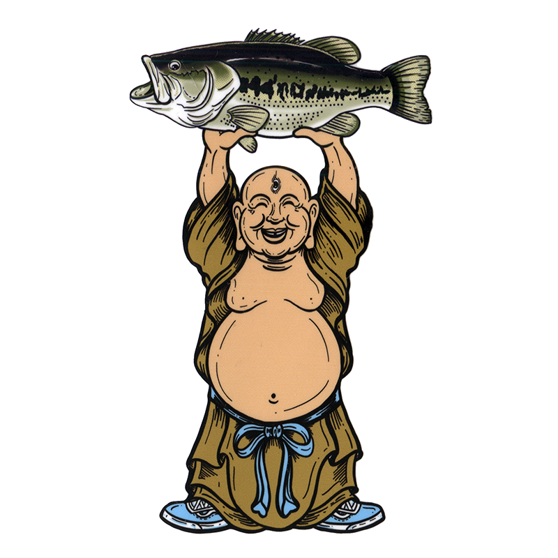 Josh May Laughing Buddha Large Mouth Bass Fly Fishing Sticker - Fly Slaps  Fly Fishing Stickers and Decals